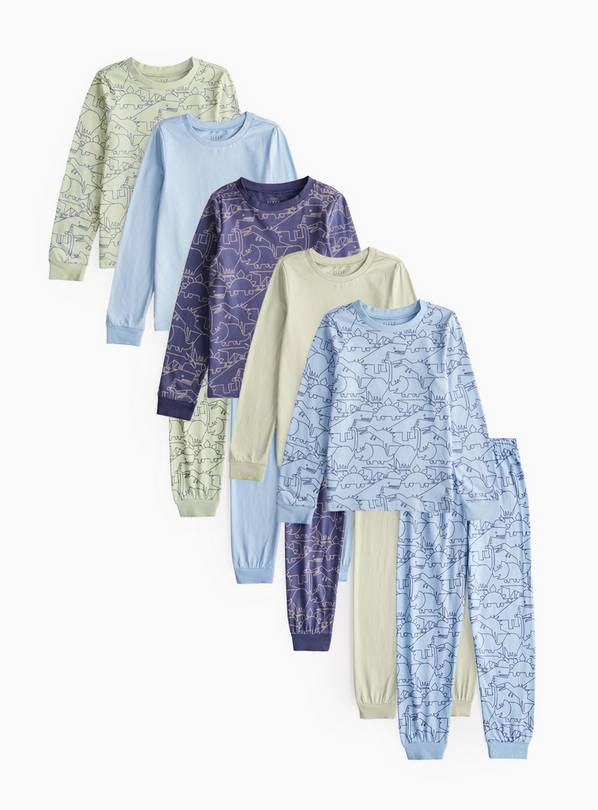 Blue Dinosaur Sketch Printed Pyjama Sets 5 Pack 1.5-2 years